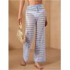 imageVerdusa Womens Hollow Out Crochet Knit Striped High Waist Swimwear Cover Up PantsBlue