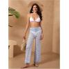 imageVerdusa Womens Hollow Out Crochet Knit Striped High Waist Swimwear Cover Up PantsBlue
