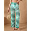imageVerdusa Womens Hollow Out Crochet Knit Striped High Waist Swimwear Cover Up PantsGreen