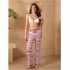 imageVerdusa Womens Hollow Out Crochet Knit Striped High Waist Swimwear Cover Up PantsPink