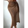 imageVerdusa Womens Tie Side Hollow Out Beach Swimsuit Crochet Sarong Wrap Cover Up SkirtCoffee Brown