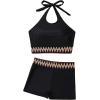 imageVerdusa Womens Two Piece Swimsuits High Waisted Geo Tape Halter Bathing Suits with BoyshortsBlack
