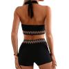 imageVerdusa Womens Two Piece Swimsuits High Waisted Geo Tape Halter Bathing Suits with BoyshortsBlack