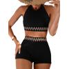 imageVerdusa Womens Two Piece Swimsuits High Waisted Geo Tape Halter Bathing Suits with BoyshortsBlack