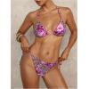 imageVerdusa Womens Y2K Bikini 2 Piece Cheetah Floral Swimsuit Halter Triangle Tie Side String Bikini SetApricot and Purple
