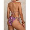 imageVerdusa Womens Y2K Bikini 2 Piece Cheetah Floral Swimsuit Halter Triangle Tie Side String Bikini SetApricot and Purple