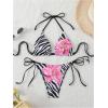 imageVerdusa Womens Y2K Bikini 2 Piece Cheetah Floral Swimsuit Halter Triangle Tie Side String Bikini SetBlack and White