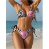 imageVerdusa Womens Y2K Bikini 2 Piece Cheetah Floral Swimsuit Halter Triangle Tie Side String Bikini SetBlack and White