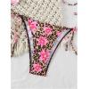 imageVerdusa Womens Y2K Bikini 2 Piece Cheetah Floral Swimsuit Halter Triangle Tie Side String Bikini SetDark Pink and Brown