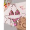 imageVerdusa Womens Y2K Bikini 2 Piece Cheetah Floral Swimsuit Halter Triangle Tie Side String Bikini SetFloral Multi