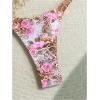 imageVerdusa Womens Y2K Bikini 2 Piece Cheetah Floral Swimsuit Halter Triangle Tie Side String Bikini SetLeopard Brown