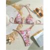 imageVerdusa Womens Y2K Bikini 2 Piece Cheetah Floral Swimsuit Halter Triangle Tie Side String Bikini SetLeopard Brown