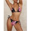 imageVerdusa Womens Y2K Bikini 2 Piece Cheetah Floral Swimsuit Halter Triangle Tie Side String Bikini SetPink and Black