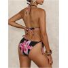 imageVerdusa Womens Y2K Bikini 2 Piece Cheetah Floral Swimsuit Halter Triangle Tie Side String Bikini SetPink and Black