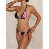 imageVerdusa Womens Y2K Bikini 2 Piece Cheetah Floral Swimsuit Halter Triangle Tie Side String Bikini SetPink and Black