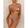imageVerdusa Womens Y2K Bikini 2 Piece Cheetah Floral Swimsuit Halter Triangle Tie Side String Bikini SetRed and Blue