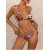 imageVerdusa Womens Y2K Bikini 2 Piece Cheetah Floral Swimsuit Halter Triangle Tie Side String Bikini SetRed and Blue