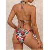 imageVerdusa Womens Y2K Bikini 2 Piece Cheetah Floral Swimsuit Halter Triangle Tie Side String Bikini SetRed and Blue