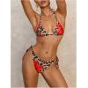 imageVerdusa Womens Y2K Bikini 2 Piece Cheetah Floral Swimsuit Halter Triangle Tie Side String Bikini SetRed and Brown
