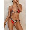 imageVerdusa Womens Y2K Bikini 2 Piece Cheetah Floral Swimsuit Halter Triangle Tie Side String Bikini SetRed and Brown