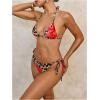 imageVerdusa Womens Y2K Bikini 2 Piece Cheetah Floral Swimsuit Halter Triangle Tie Side String Bikini SetRed and Brown