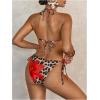 imageVerdusa Womens Y2K Bikini 2 Piece Cheetah Floral Swimsuit Halter Triangle Tie Side String Bikini SetRed and Brown