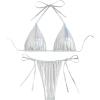 imageVerdusa Womens 2 Piece Bathing Suit Glitter Triangle Top Tie Side Thong Bikini SwimsuitsLight Silver
