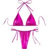 imageVerdusa Womens 2 Piece Bathing Suit Glitter Triangle Top Tie Side Thong Bikini SwimsuitsMetallic Hot Pink