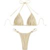 imageVerdusa Womens 2 Piece Bikini Set Swimsuits Swimwear Halter Triangle Top and Thong Bathing SuitBeige