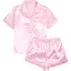 imageVerdusa Womens 2pc Satin Nightwear Button Front Sleepwear Short Sleeve Pajamas SetLight Pink a
