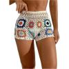 imageVerdusa Womens Crochet Bikini Swimsuit Cover Up Hollow Out Sheer Beach ShortsBeige Multi