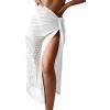 imageVerdusa Womens Tie Side Hollow Out Beach Swimsuit Crochet Sarong Wrap Cover Up SkirtSolid White