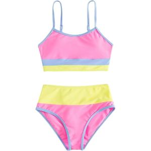 imageVerdusa Girls 2 Piece Colorblock High Waisted Bikini Sets Swimsuit Swimwear Bathing SuitsPink
