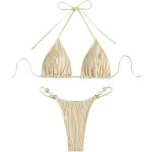 imageVerdusa Womens 2 Piece Bikini Set Swimsuits Swimwear Halter Triangle Top and Thong Bathing SuitBeige