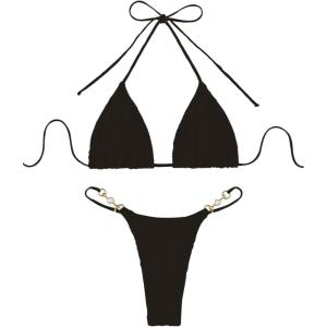 imageVerdusa Womens 2 Piece Bikini Set Swimsuits Swimwear Halter Triangle Top and Thong Bathing SuitDeep Black
