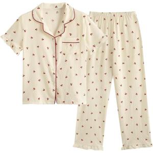 imageVerdusa Womens 2 Piece Pajamas Sets Cute Pj Set Graphic Print Comfy Loungewear Sets Ruffle Trim Top and PantsCherry Apricot