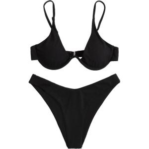 imageVerdusa Womens 2 Piece Triangle Bikini High Cut Bathing Suit SwimsuitBlack