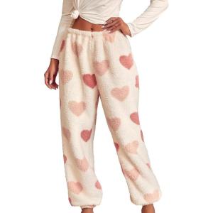 imageVerdusa Womens Buffalo Plaid Print Fuzzy Pajama Pants Loungewear Sleep PantsBeige Heart