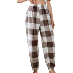 imageVerdusa Womens Buffalo Plaid Print Fuzzy Pajama Pants Loungewear Sleep PantsBrown