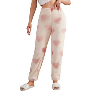 imageVerdusa Womens Buffalo Plaid Print Fuzzy Pajama Pants Loungewear Sleep PantsHeart Apricot