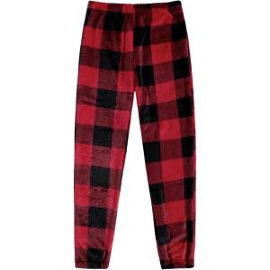imageVerdusa Womens Buffalo Plaid Print Fuzzy Pajama Pants Loungewear Sleep PantsRed