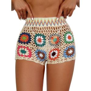 imageVerdusa Womens Crochet Bikini Swimsuit Cover Up Hollow Out Sheer Beach ShortsMulticolor