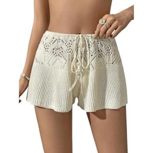 imageVerdusa Womens Hollow Out Crochet Beach Cover Up Knit Loose Wide Leg ShortsBeige