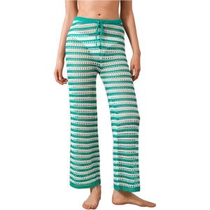 imageVerdusa Womens Hollow Out Crochet Knit Striped High Waist Swimwear Cover Up PantsGreen
