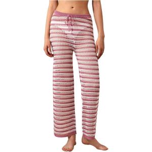 imageVerdusa Womens Hollow Out Crochet Knit Striped High Waist Swimwear Cover Up PantsPink