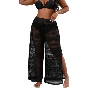 imageVerdusa Womens Plus Size See Through Beach Cover Up Loose Pants Swimsuit Bikini BottomLace Black