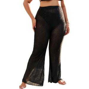 imageVerdusa Womens Plus Size See Through Beach Cover Up Loose Pants Swimsuit Bikini BottomZebra Striped Black