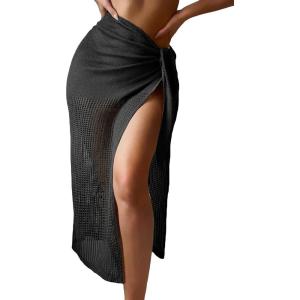 imageVerdusa Womens Tie Side Hollow Out Beach Swimsuit Crochet Sarong Wrap Cover Up SkirtSolid Black
