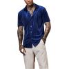 imageVerdusa Mens Button Front Short Sleeve Collar Velvet Shirt Tops CasualShirtsBlue