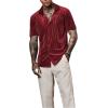 imageVerdusa Mens Button Front Short Sleeve Collar Velvet Shirt Tops CasualShirtsRed